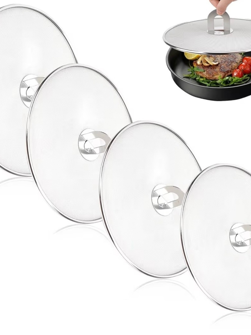 Stainless Steel Mesh Splatter Screen Lid 4PCS